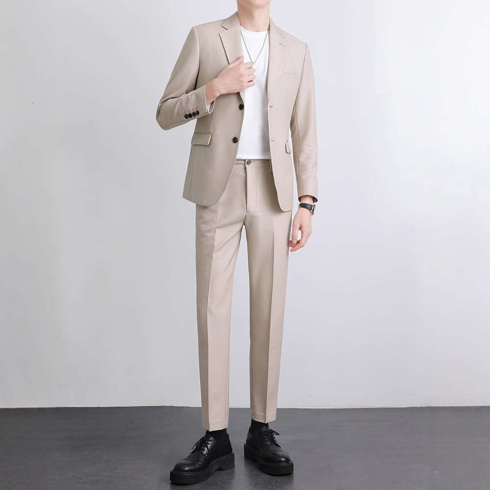 High-End Suit Set Men, Light Mature Korean Style, Casual Slim Fit Jacket, Spring And Autumn Trendy Single Top For Office Youth B5