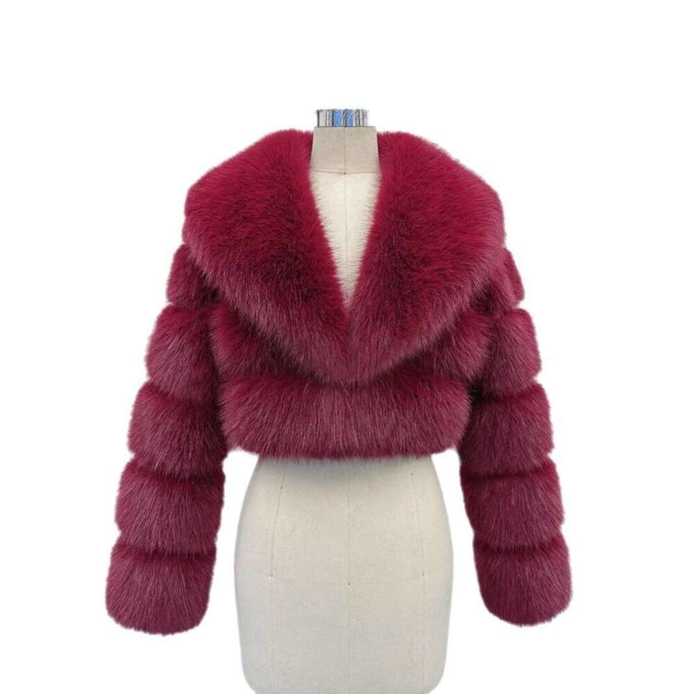 New European and American faux fur jacket, environmentally friendly imitation fox fur short style, big fur collar, women's fashion top