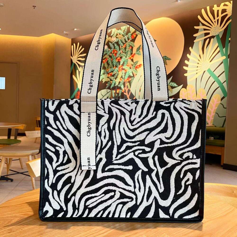 Fashion Versatile Zebra Print Tote Fabric Square Shoulder Portable Office Document Commuter Mommy Bag