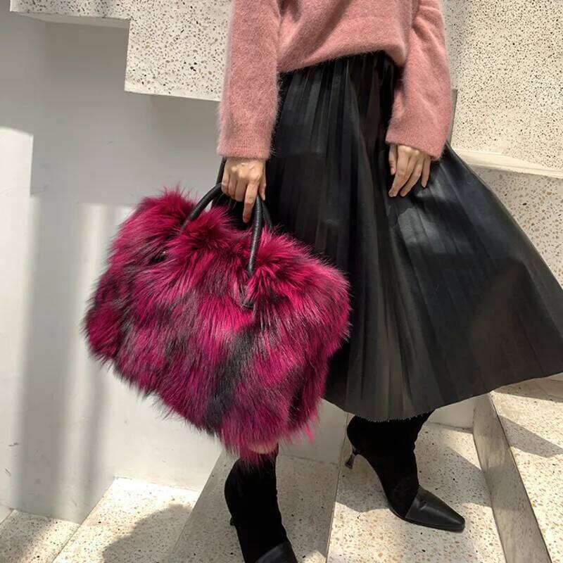 Designer bag 52 Real Fox Woman Crossbody Ladies Furry Casual Fur Handbag Shoulder Bags Clutch Fuzzy Evening Party Bag
