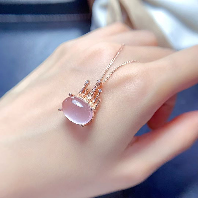 Real sterling silver gemstone pendant natural rose quartz pendant 10mm*14mm genuine rose quartz necklace 925 silver crystl jewelry with 18K gold plati