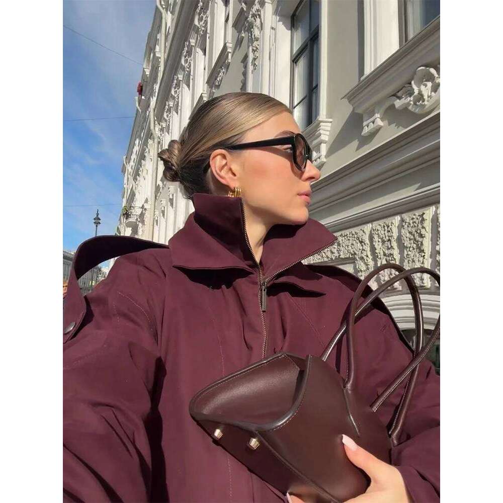 Fashion Bury Zipper Bomber Jacket Women Loose Stand Collar Button Long Sleeve Pocket Short Coat Lady Street Outerwear 2025