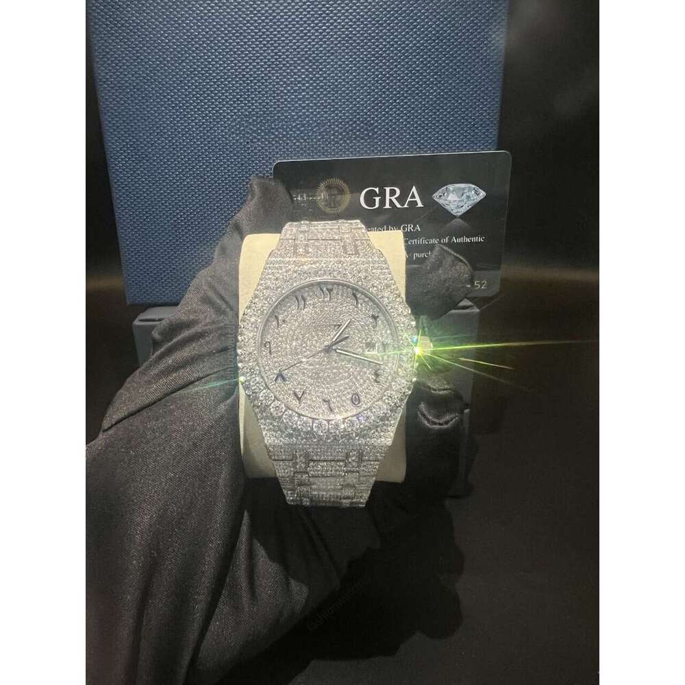 High Quality Vvs Moissanite 1:1 Iced Out Hip-hop Mechanical Handmade Stainless Steel Lab Dia Watch Free Fast delivery