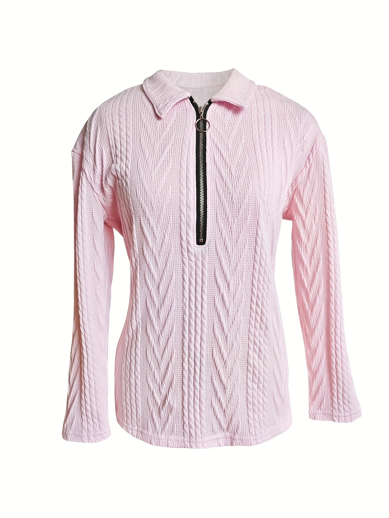 Womens Casual Long Sleeve Polo TShirtZip FrontComfort Stretch AllSeason Wear Easy Care Chic Style 250814