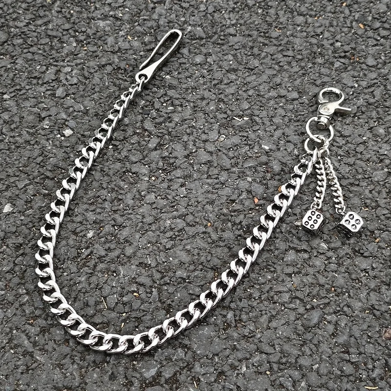 Hip hop men dice Pants chain metal Key Chain single layer chain decoration waist chain 250814