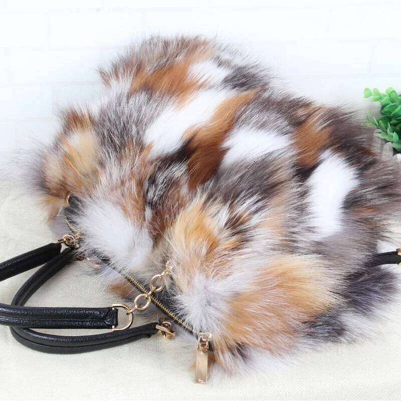 Designer bag 52 Real Fox Winter Women Handbag Designer Evening Party Bags Leather High Quality Shoulder Natural Fur Bag