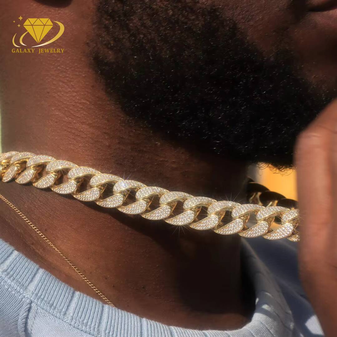 Iced Out 3rows Hook Cuban 12mm 14mm 16mm 18mm 20mm Pass Diamond Tester Silver 925 Jewelry Vvs Moissanite Miami Cuban Link Chain