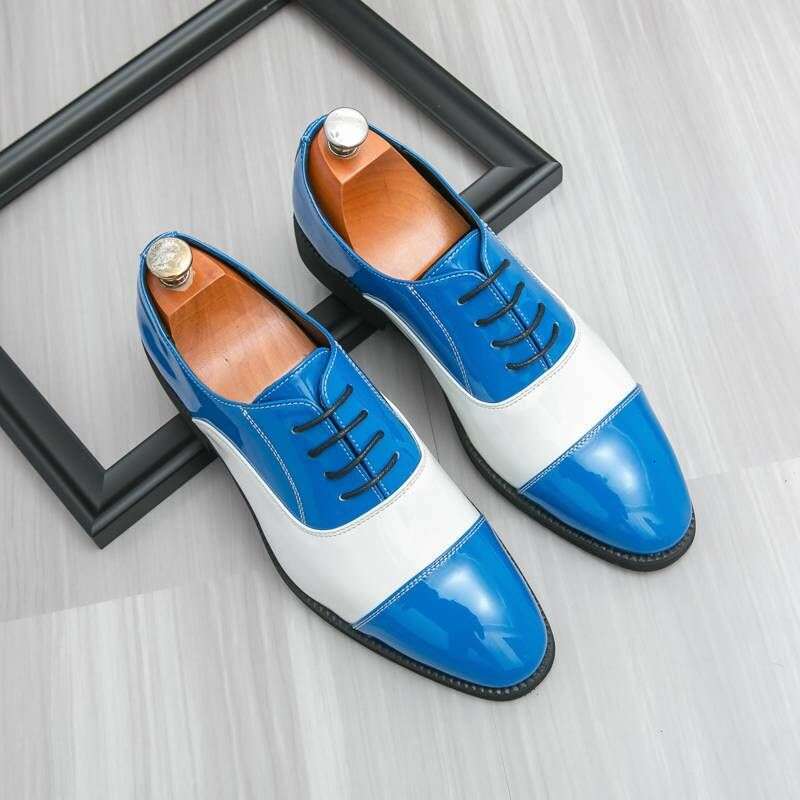 New Men's Patent Shiny Three-joint Contrast Color Business Formal Casual Leather British Pointed Toe Stage Wedding Shoes