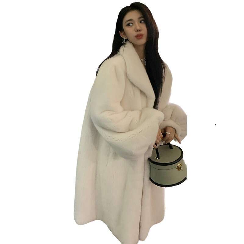 Eco-Friendly Long Loose Thickened Real Fur Coat Women's West Style Lapel Leather Jacket Artificial Mink Velvet Integrated Outerw