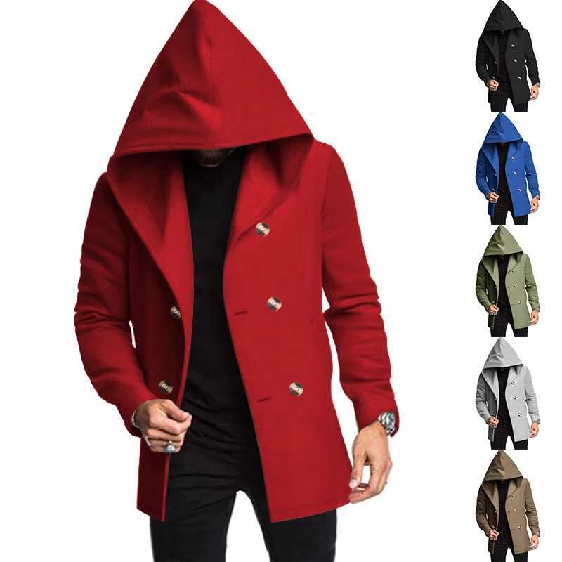 2024 New Korean Mens Trench Coat Long Spring And Autumn Windproof Warm Casual Fashion Solid Color Hooded Coat Free Shipping W250815