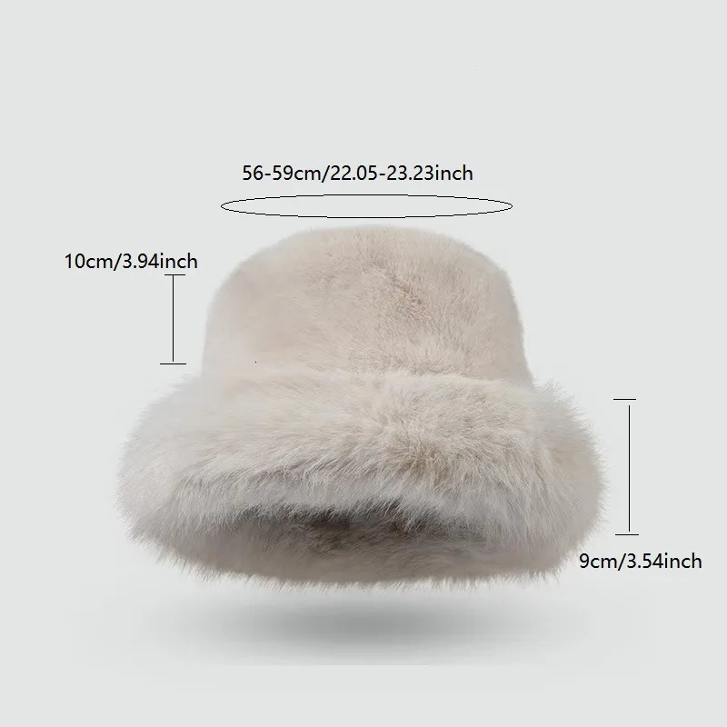 Winter Faux Fur Hat Fluffy Bucket Hat for Women Plush Hat Thicken Snow Windproof Rabbit Fur Russian Hat Bonnet 250808