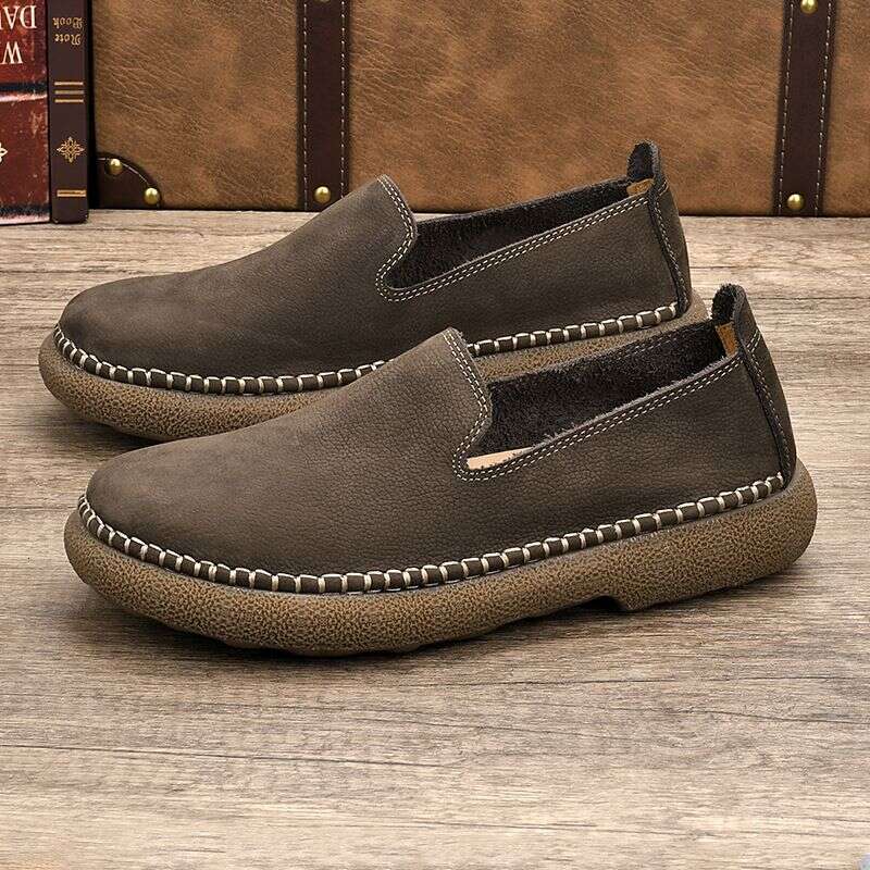 Wide Headed Loafers With Men's Lace Up Style 2025 New Model, Top Layer Cowhide Breathable Sole Soft Leather Shoes