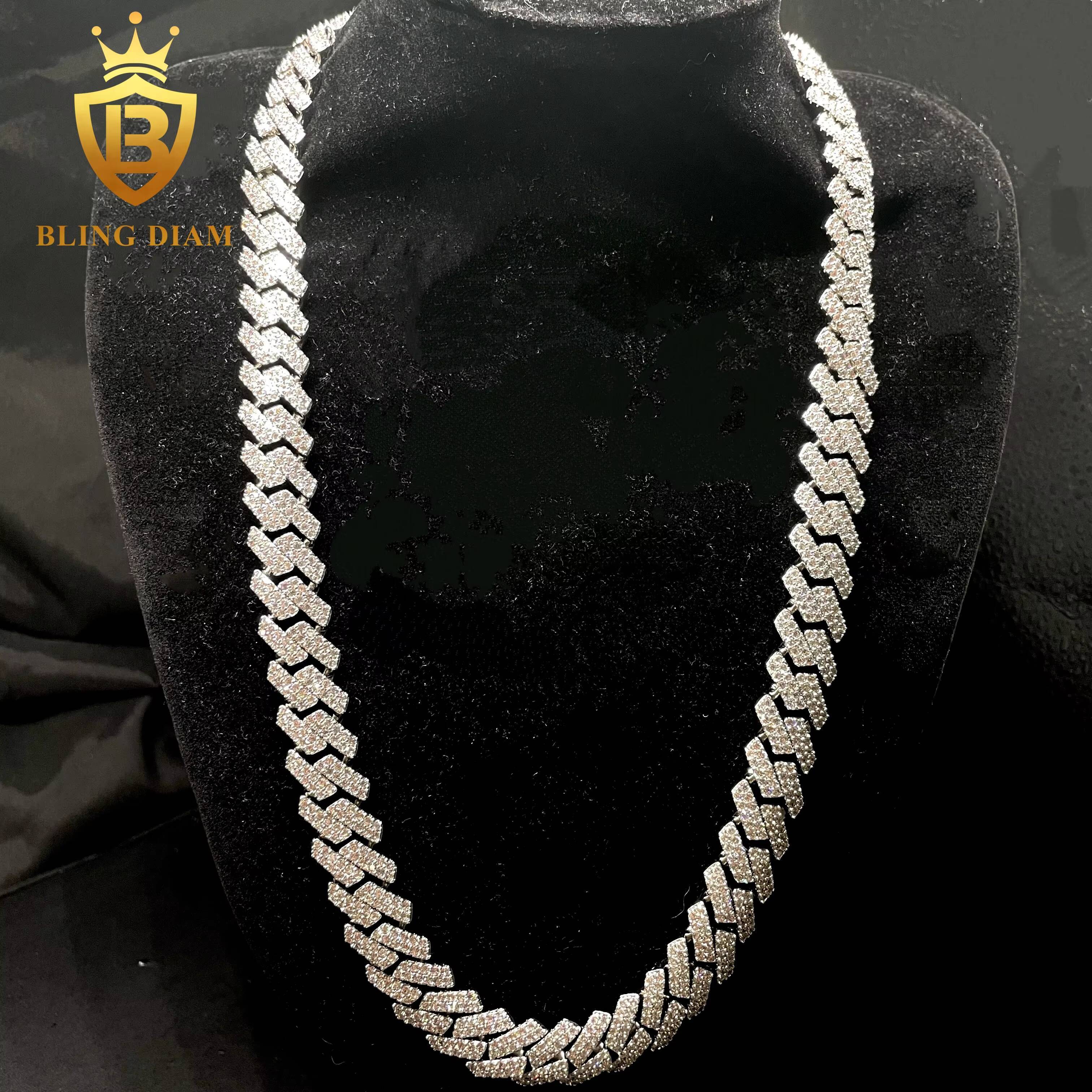 Factory Direct Price Fine Jewelry Hip Hop Style Iced Out Diamond 12mm 925 Silver Plated 5A Moissanite Cuban Link Chain Necklace