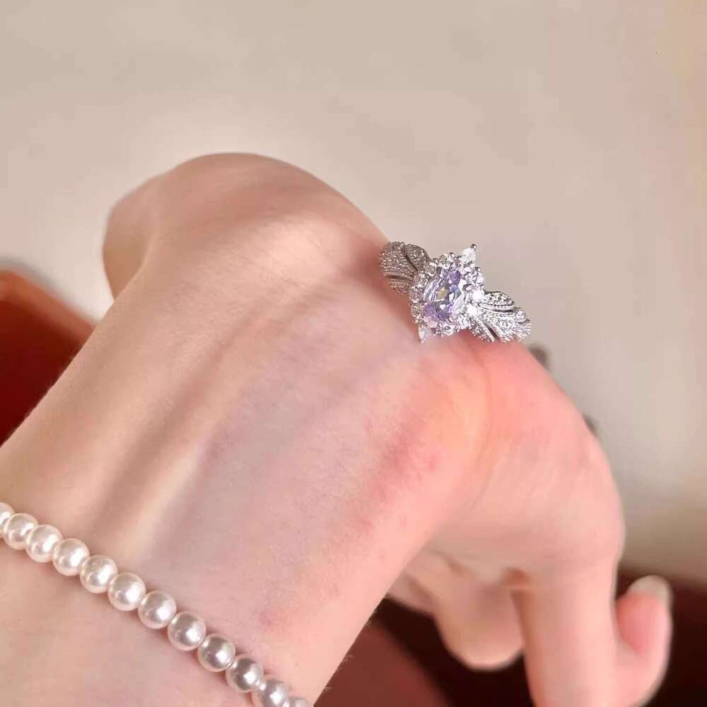 Designer Jewelry Provence ~ Super Shiny for Women Light Purple Zircon Luxury High-end Sense Temperament Open R Band