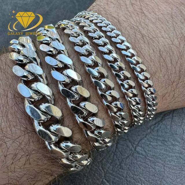 Wholesale 6mm-20mm With Moissanite Diamond Lock 925 Silver Plain Gold Cuban Link Chain Miami Cuban Link Chain Bracelet Necklace