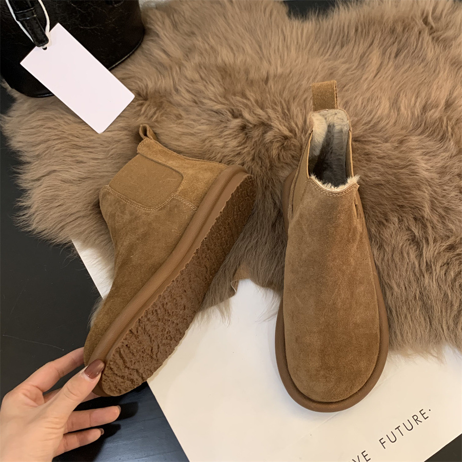 Warm Comfortable Women Suede Snow Boots 2025s Autumn Winter New Design Lined Thickened Cotton Boots Outdoor Versatile Style
