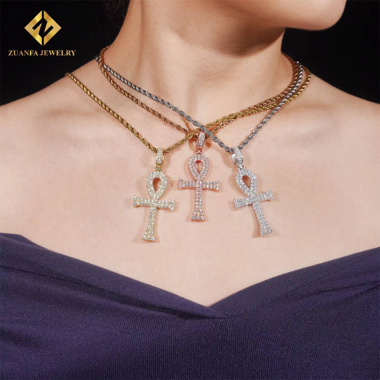 RTS Wholesale Price 925 Silver Moissanite Cross Pendants Hip Hop Jewelry Men Women Iced Out Fashion Cross Charms Pendant