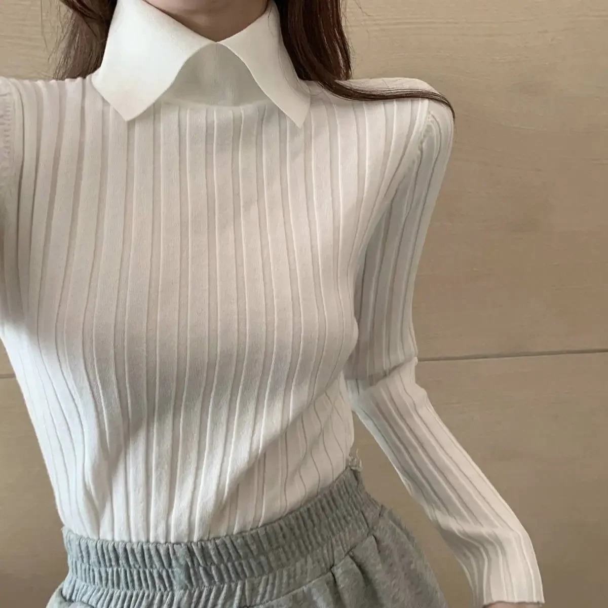 Long Sleeve Womens Polo Tshirts Plain Autumn Winter Slim Knitted in Trend High Quality Aesthetic Basic Fashion Female Tee 250814
