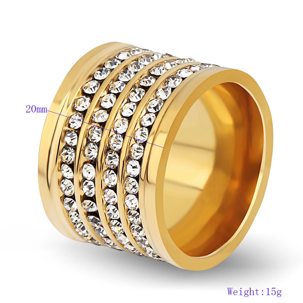 Shining Full 4 Row Crystal rhinestone jewelry accessories rings Gold Color Stainless Steel Couple Wedding rings for men and Wome 250811