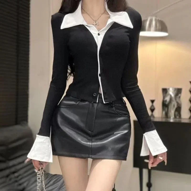 Polyester Woman Tshirt Long Sleeve Sexy Crop Top Polo Neck T Shirt for Women Shirts Basic In Trend Clothes Youth 250814
