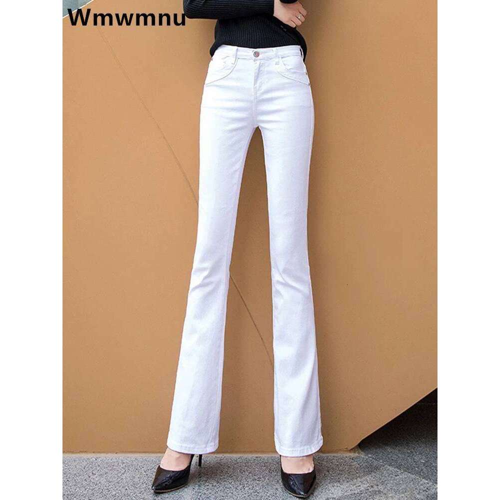 Women's White 80% Cotton Flare Denim Pants Mom's Fomal Skinny Stretch Jeans Trend Candy Color Slim Cowboy Trousers OL Pantalones