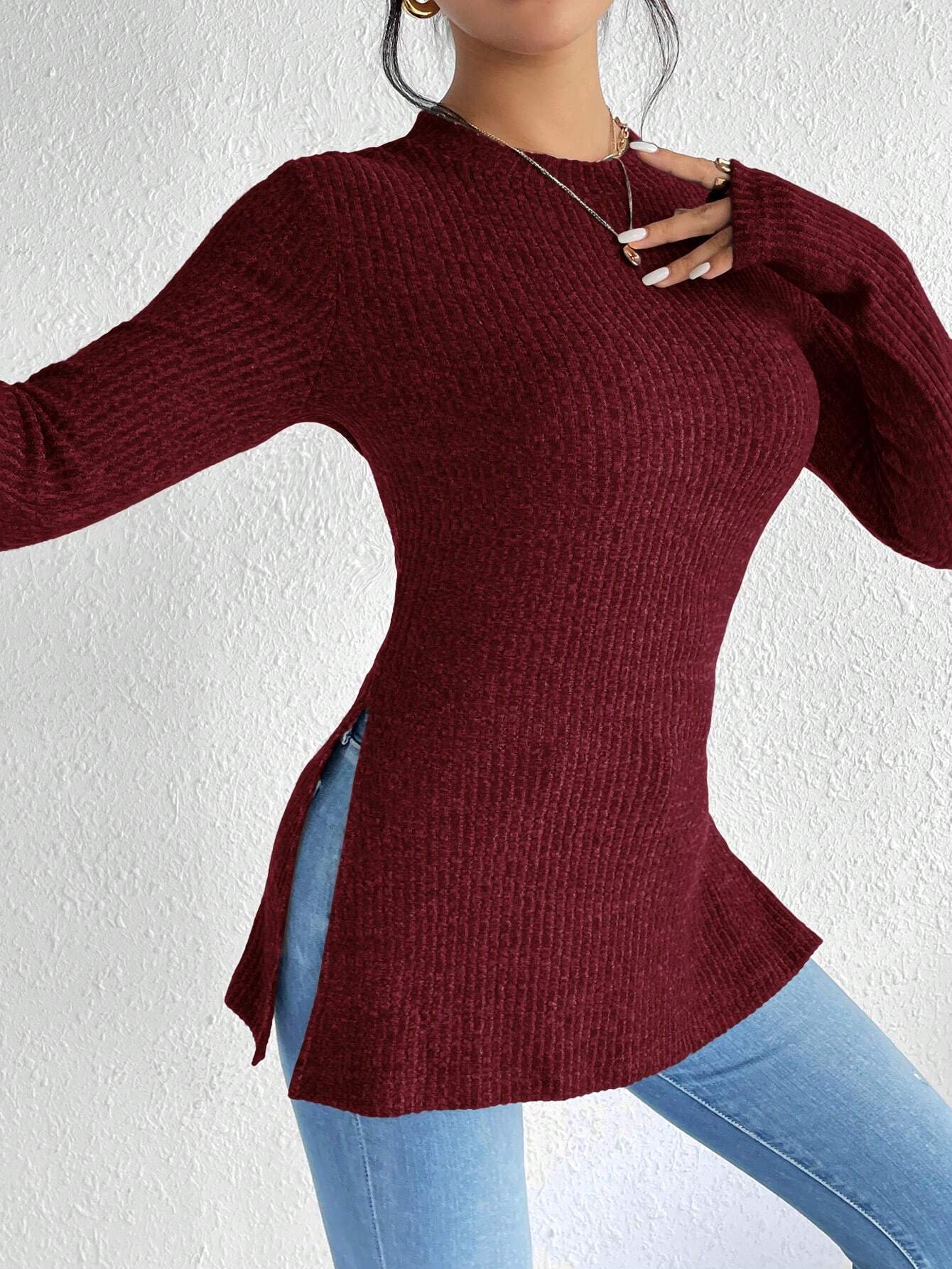 Sexy Women's New Slim Fit Brushed Cotton Crew Neck Ribbed Knit T-Shirt