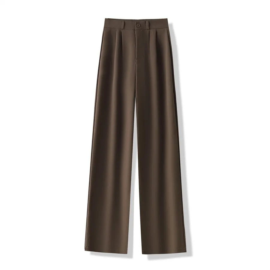 2024 High Waist Women Suit Pants Straight Office Ladies Fashion Trousers Casual Button Loose Female Coffee Black 250808