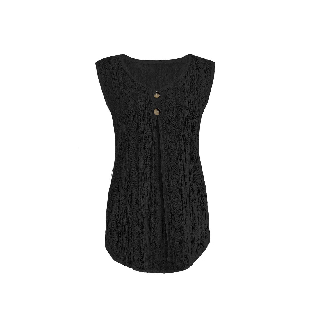 Summer Hollow Jacquard Vest Fashion Loose V-neck Button Sleeveless Top Women's Clothing