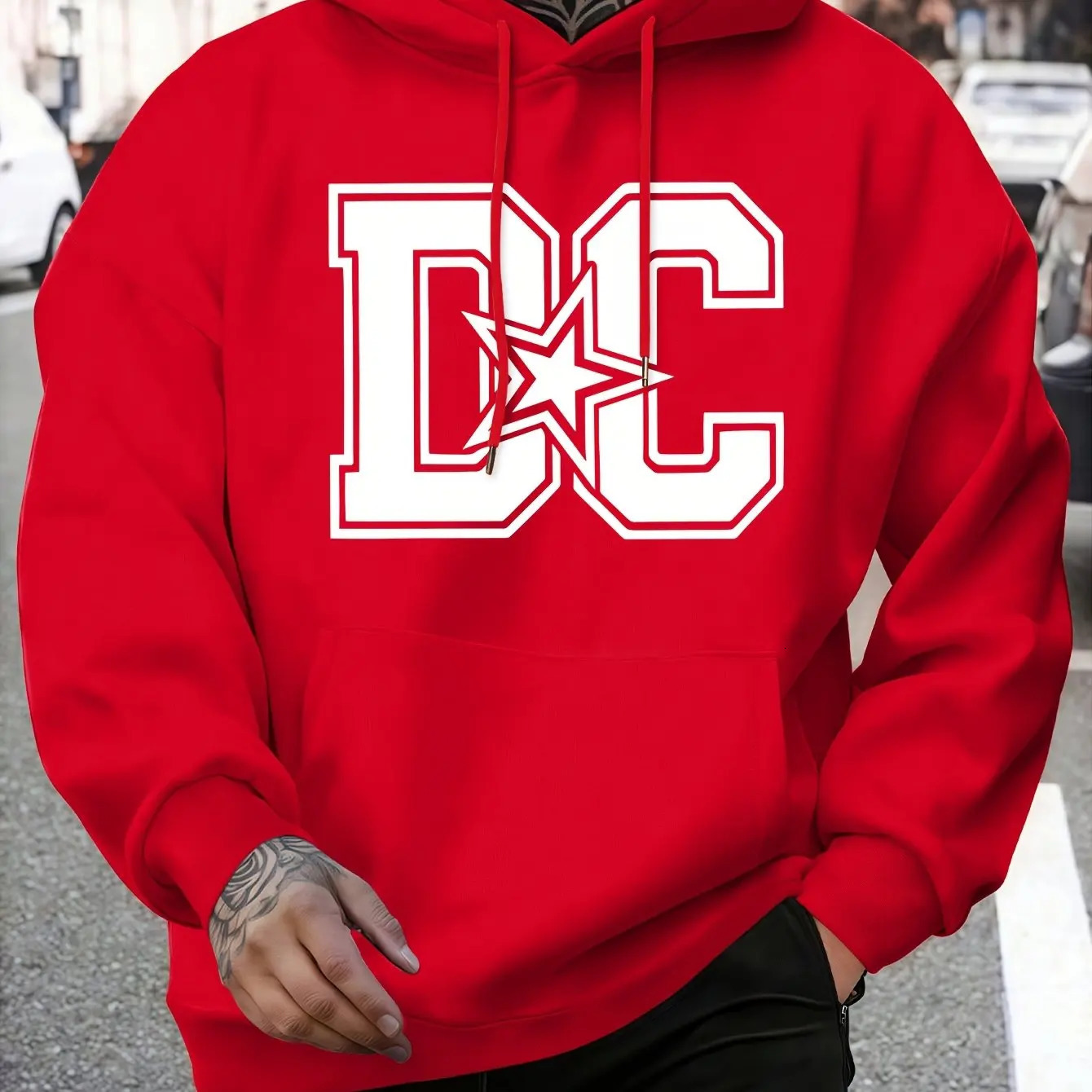 Mens Casual Winter Hooded Sweatshirt Regular Fit Machine Washable Trendy Streetwear Pullover Comfortable Knit Fabric traf 250814