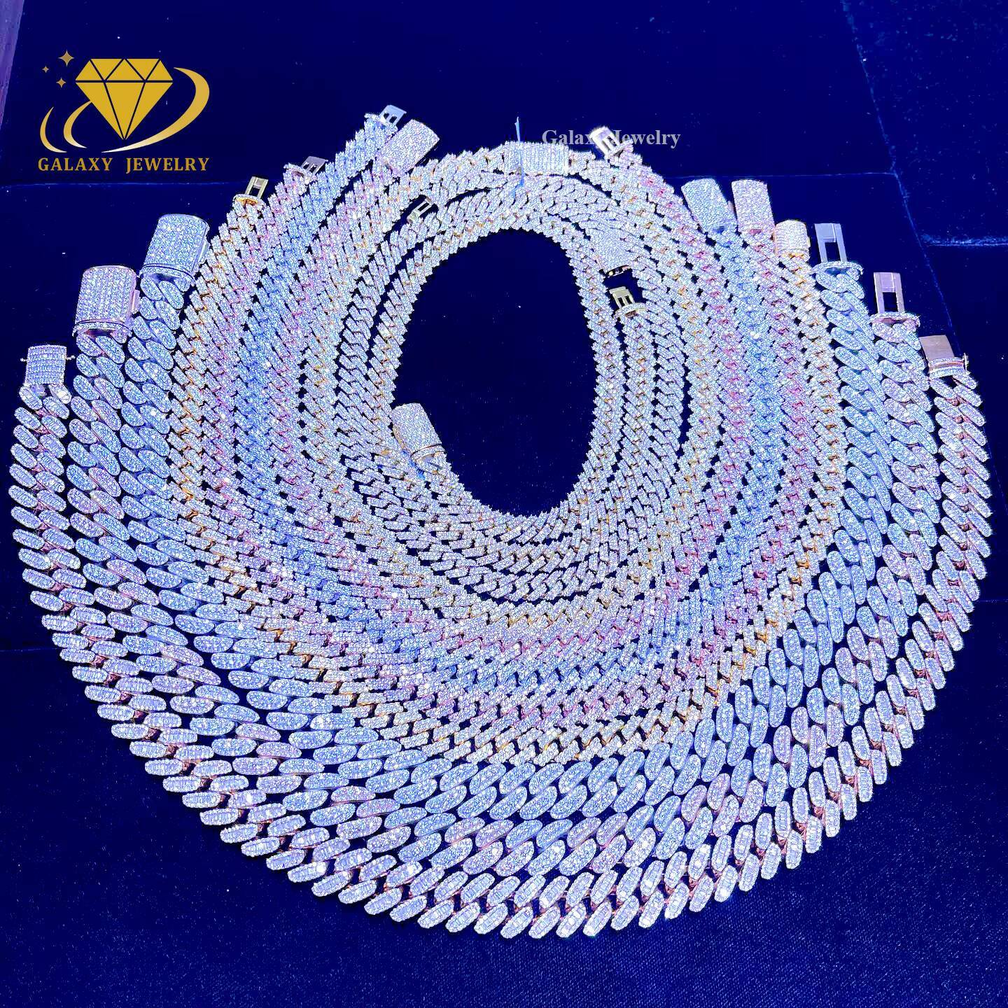 Hip Hop Chain Jewelry Iced Out Bling Miami 925 Silver Diamonds Rappers Prong Vvs Moissanite Necklace Mens Cuban Link Chain