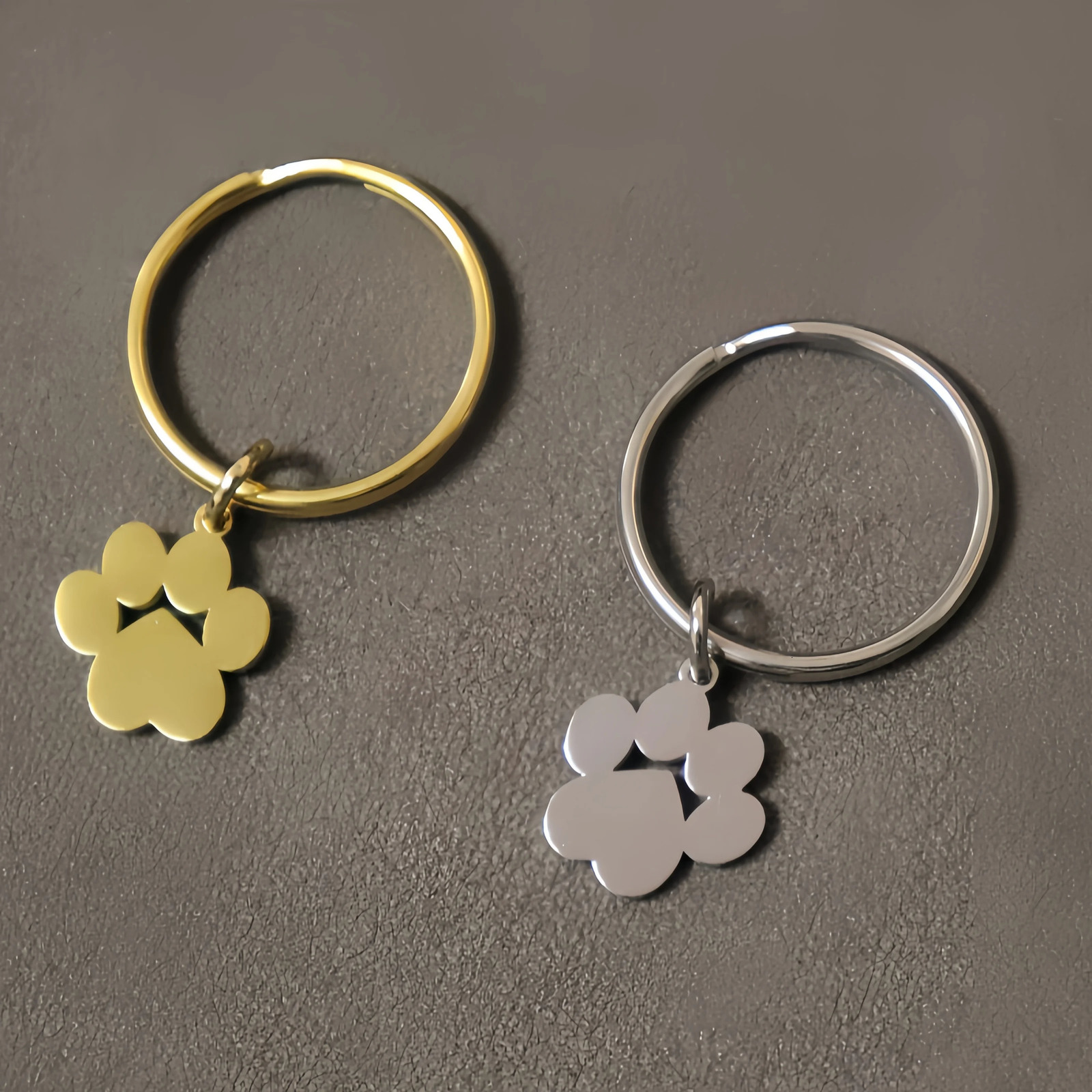 10Pcs 304 Stainless Steel Keychain Cartoon Dog Paw gold steel Color Fashion for Car Keys Pendant 250811