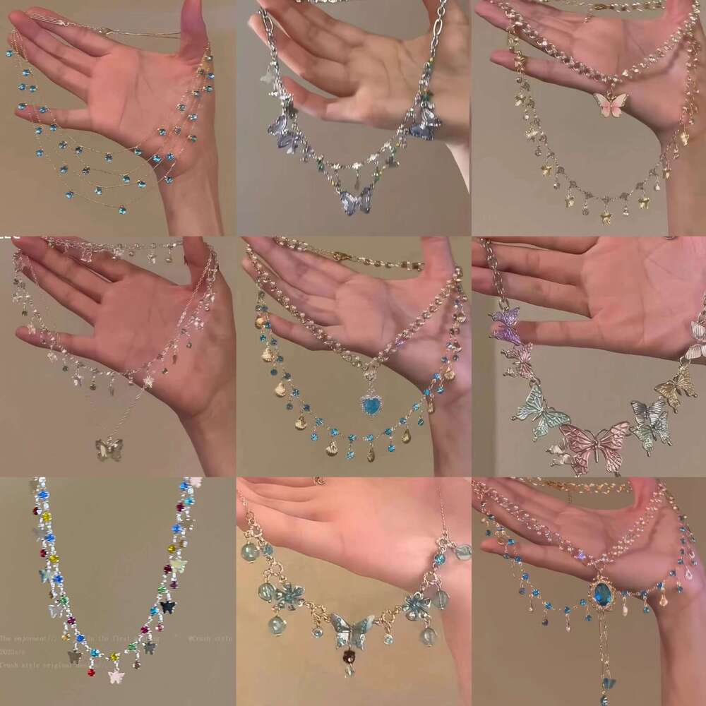 Multi-Layer Zirconia Necklace - 18K Gold/Rhodium Plated Geometric Choker Set | French Minimalist Jewelry (HN6819-5)