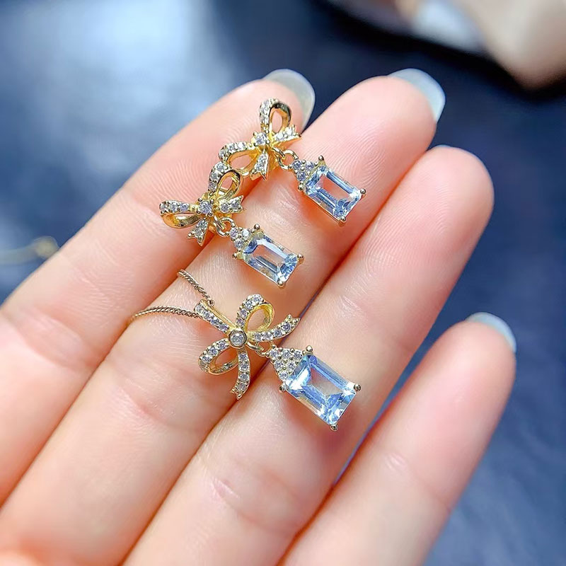 925 silver jewelry set natural topaz jewelry set genuine topaz pendant and earrings 18K gold plated gemstone jewelry for wedding