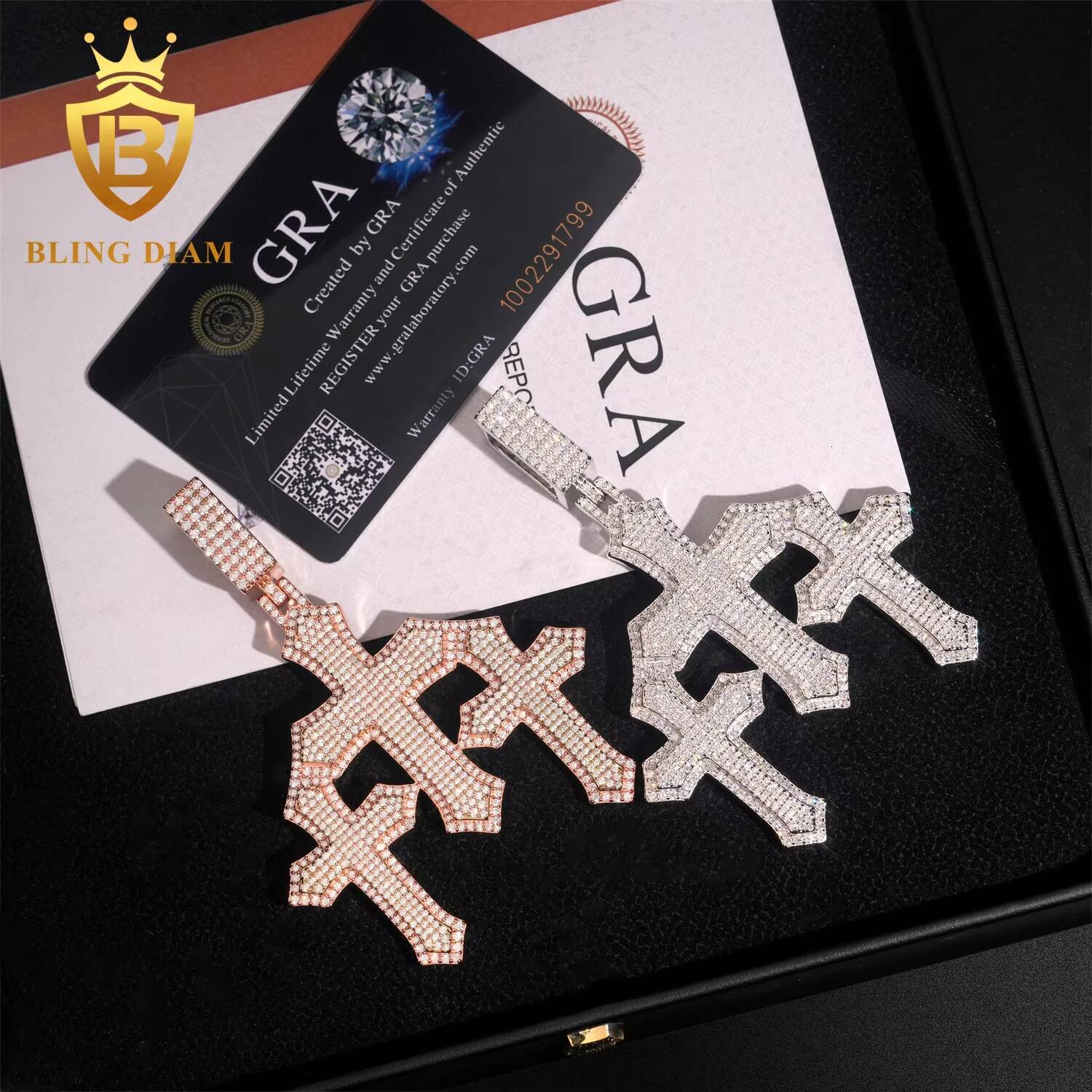New Trendy Hip Hop Iced Out 925 Sterling Silver VVS1 Moissanite Diamond Man Jewelry 3 Crosses Pendant Necklace