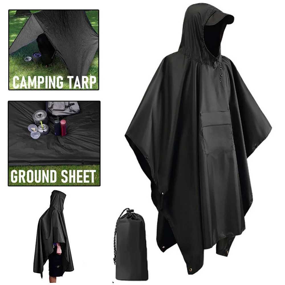 Outdoor 3in1 Hooded Waterproof Military Raincoat Poncho Motorcycle Camping Hiking Travel Rain Cover Tent Y250814