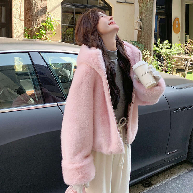 High Quality Fur Coat Women New Autumn Winter Thick Hooded Outwear Imitation Rabbit Mink Plush Jacket Short Overcoat Female