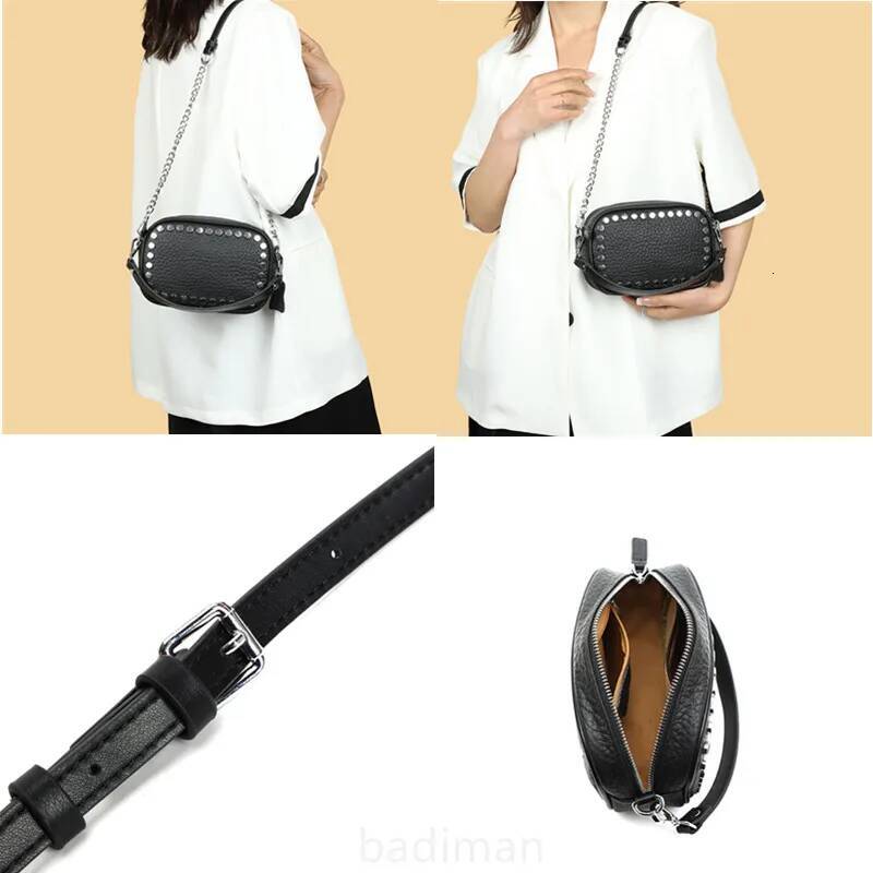 High Quality Genuine Leather Shoulder Crossbody Bags For Wome 2023 Rivet Chain Cowhide Handbags Female Messenger Tote Sac