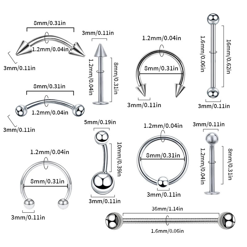 60/120/150PC Steel Lot Bulk Nose Ring Body Piercing Jewelry Tongue Bar Lot Eyebrow Labret Piercing Set Horseshoe Ring 250807