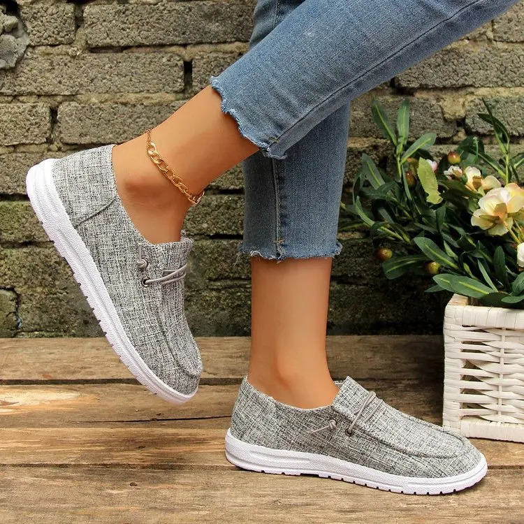 Plus Size 43 Womens Casual Flat Shoes Fashion Lace-up Round Toe Canvas Shoes Breathable Ladies Walking Sneakers Zapatos Mujer 250809