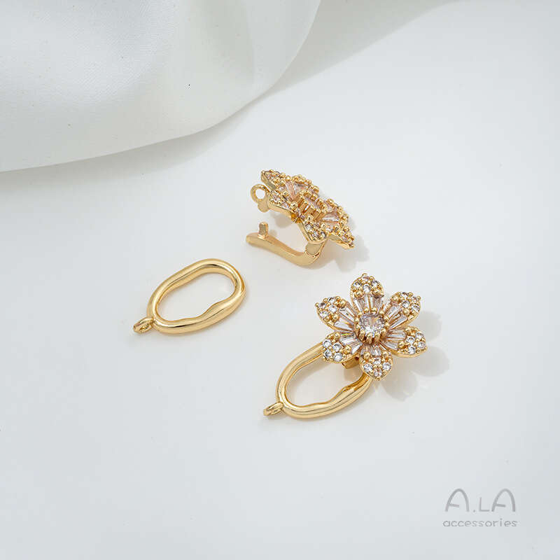 14K Copper Gold Plated Zircon Flower Butterfly Pearl DIY Handmade Necklace Accessories End Clasp