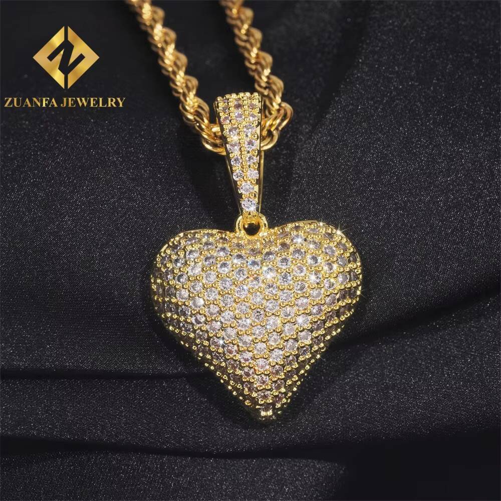USA Stock Fine Jewelry Hip Hop VVS Diamond Necklace Solid 925 Sterling Silver Moissanite Iced Out Heart Pendant