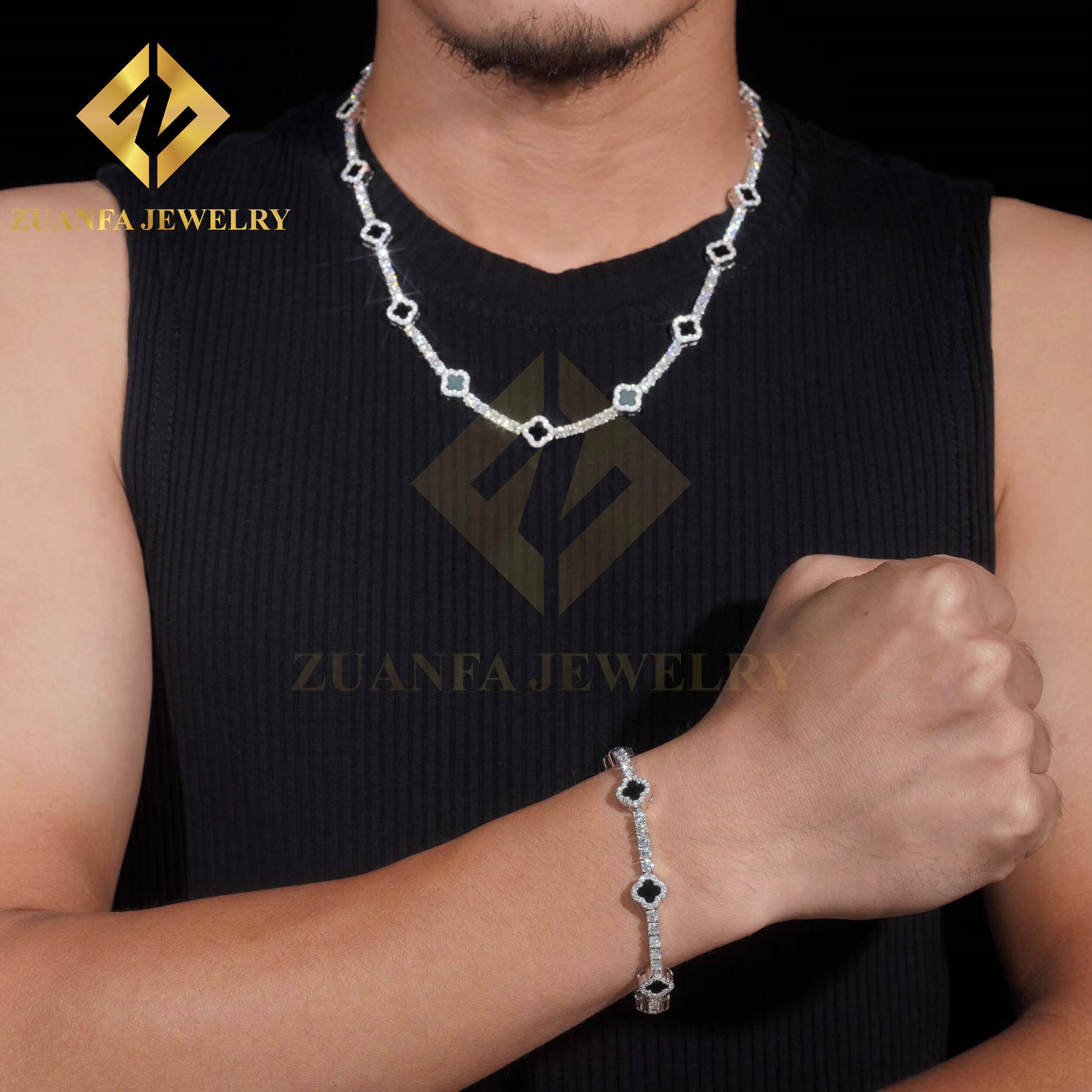 Fine Jewelry Hot Sale Agate Clover Bracelets Sterling Silver 925 Gold Plated Moissanite Tennis Chains Bracelet