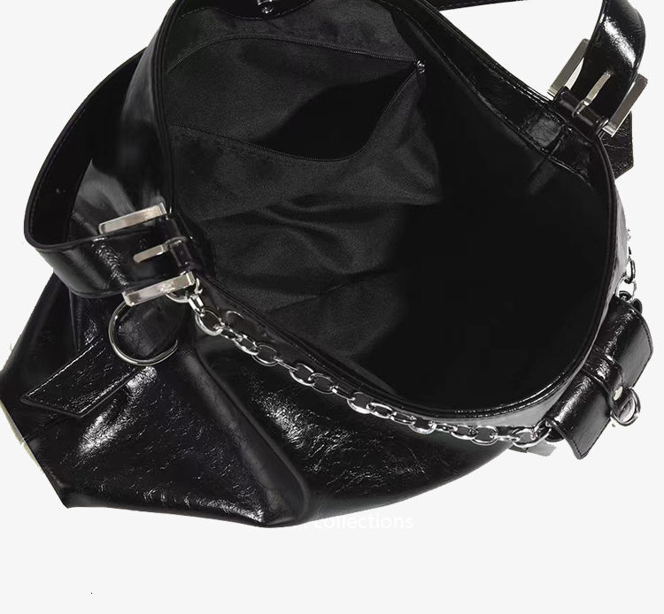 Autumn New Women's Shoulder Bag Black Large Capacity Armpit Bag Spicy Girl Commuting Style Handbag Casual Retro Chain Women's Crossbody Bag 