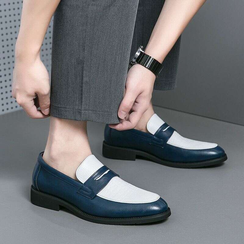 Fashion Business Slip On White Leather For Men Large Size Color Matching Open Smile Loafers Korean Version Lazy Shoes