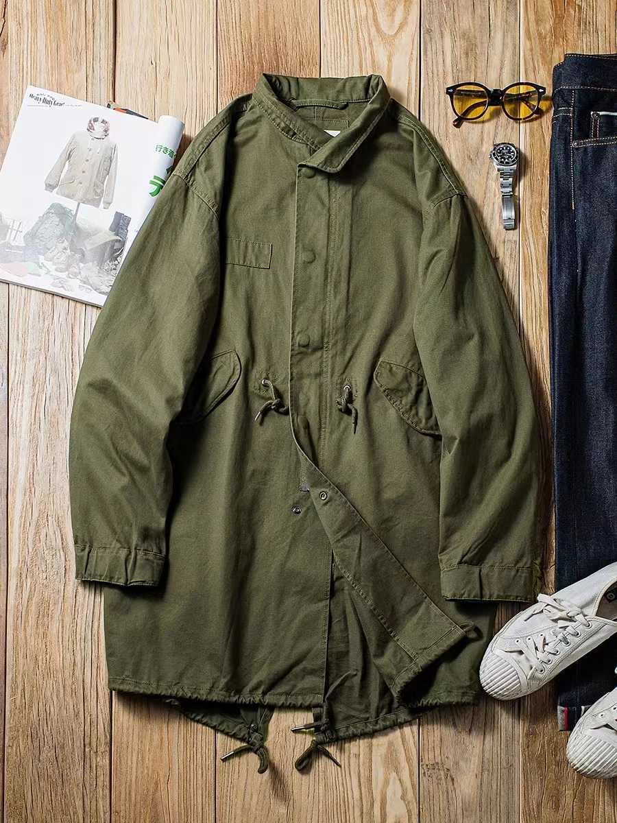 Mens M-5 Fishtail Parka Trench Coat Army Green and Beige Vintage Coat Mid-Length Loose Fit Autumn Clothes Couples W250815