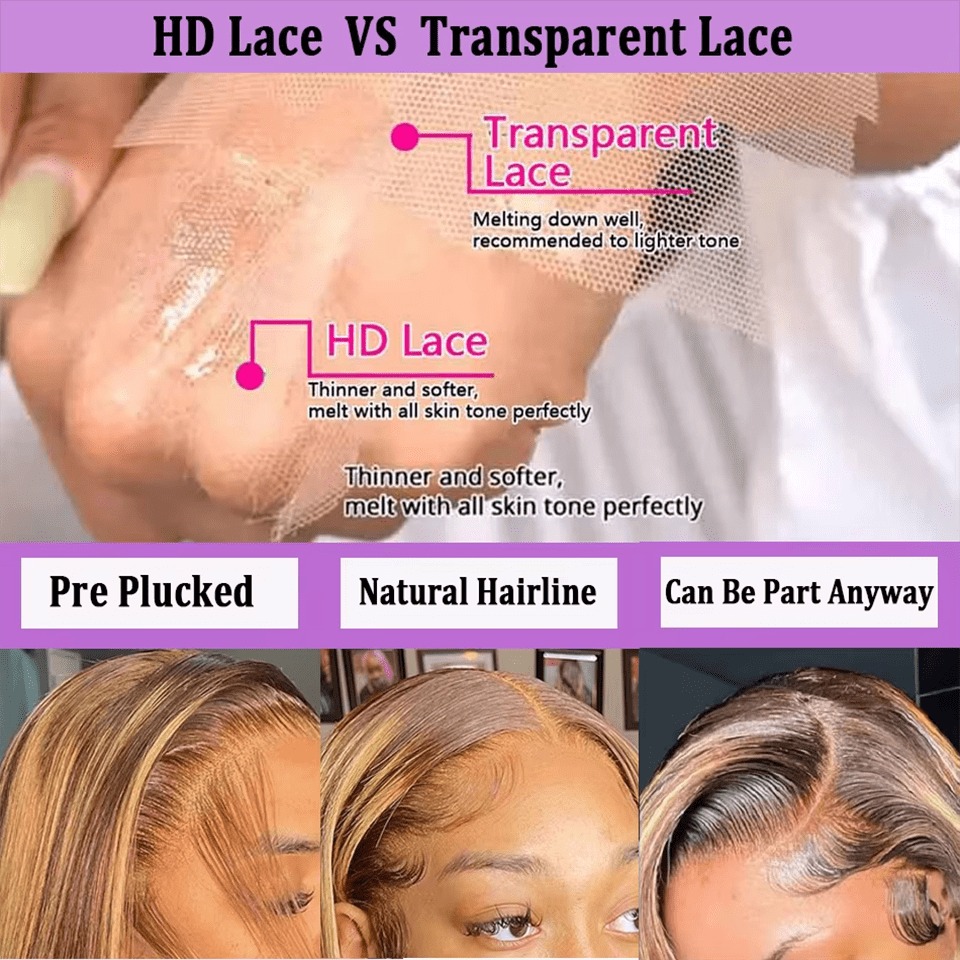 13x4 HD Highlight Wig Human Hair Straight Lace Frontal Wigs 360 Full Lace Wig Honey Blonde Wear And Go Glueless Wig Synthetic Ready To Wear