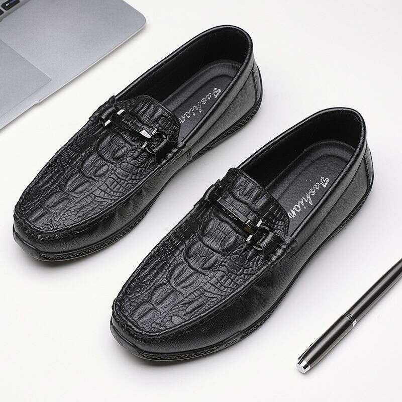 2025 New Bean Business Casual Leather Fashionable Soft Sole Breathable British Driving Crocodile Pattern Shoes Men's 3Bcb