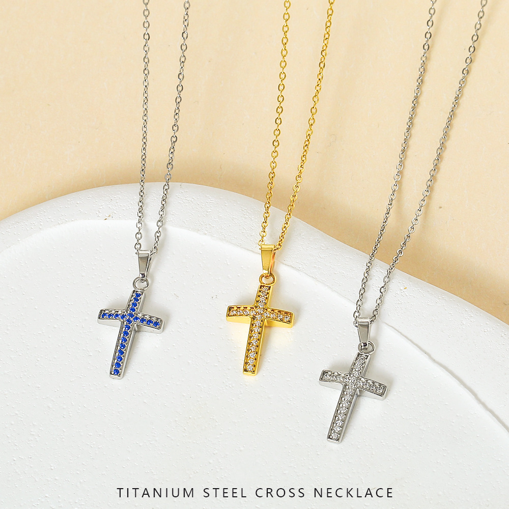 Cross Zircon Necklace Accessories for Women, Non-Fading, Simple and High-End, Niche Light Collarbone Chain Jewelry for Women