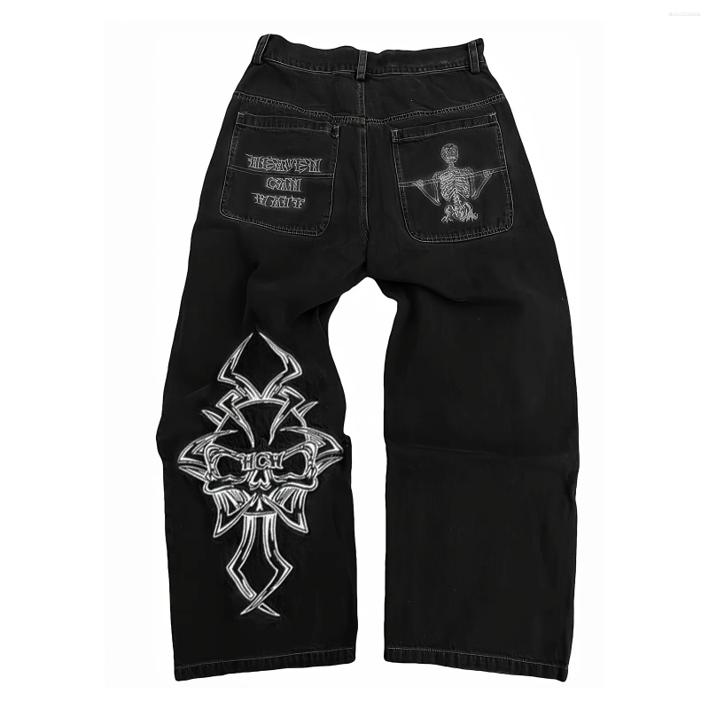 Men's Jeans Fully Embroidered High Street Hip Hop Fashionable Loose Straight Leg Wide Pants