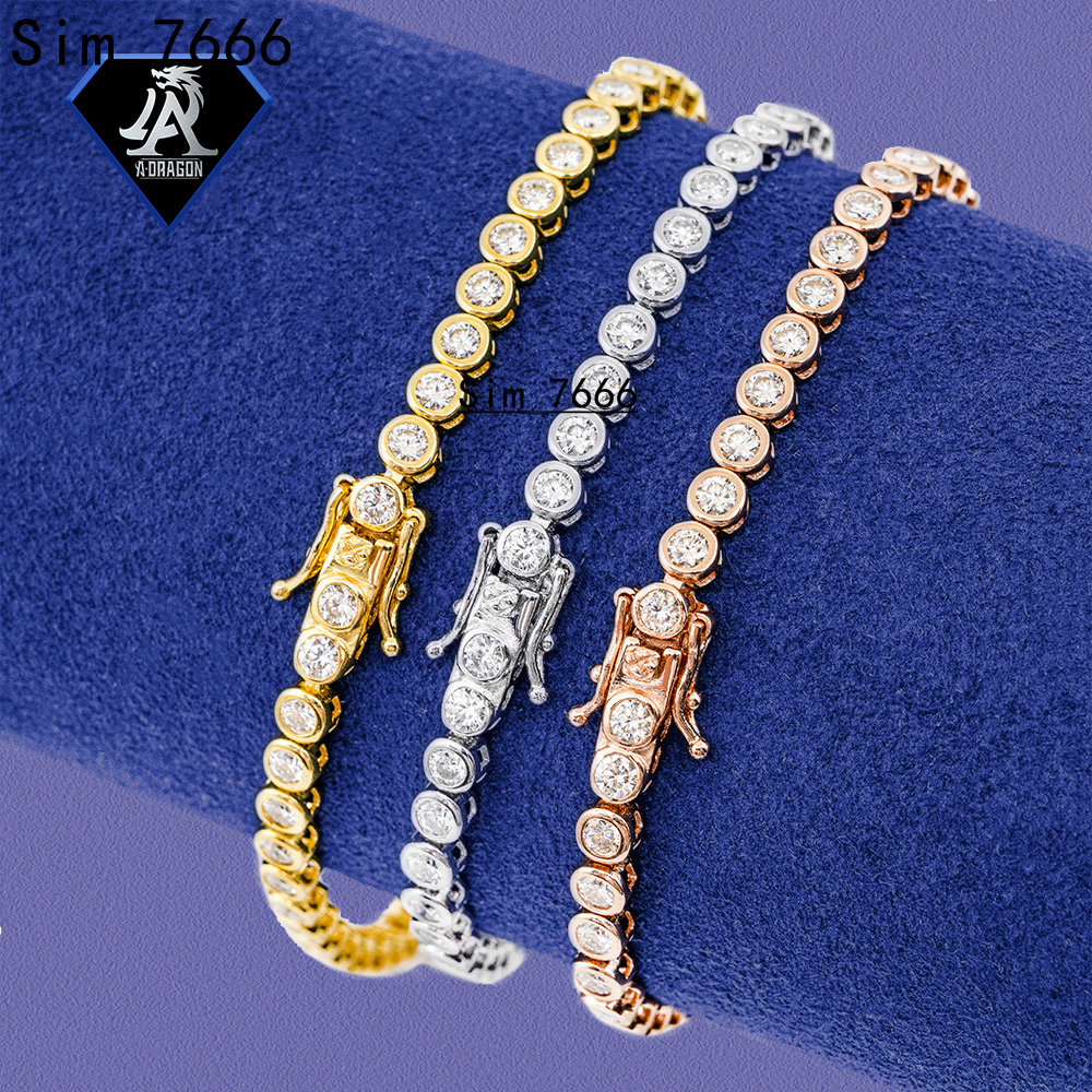 Urban Style 3MM Gold Plated Moissanite Tennis Bracelet Clear Diamond Tester Radiant Brilliant Cut 925 Silver Necklace